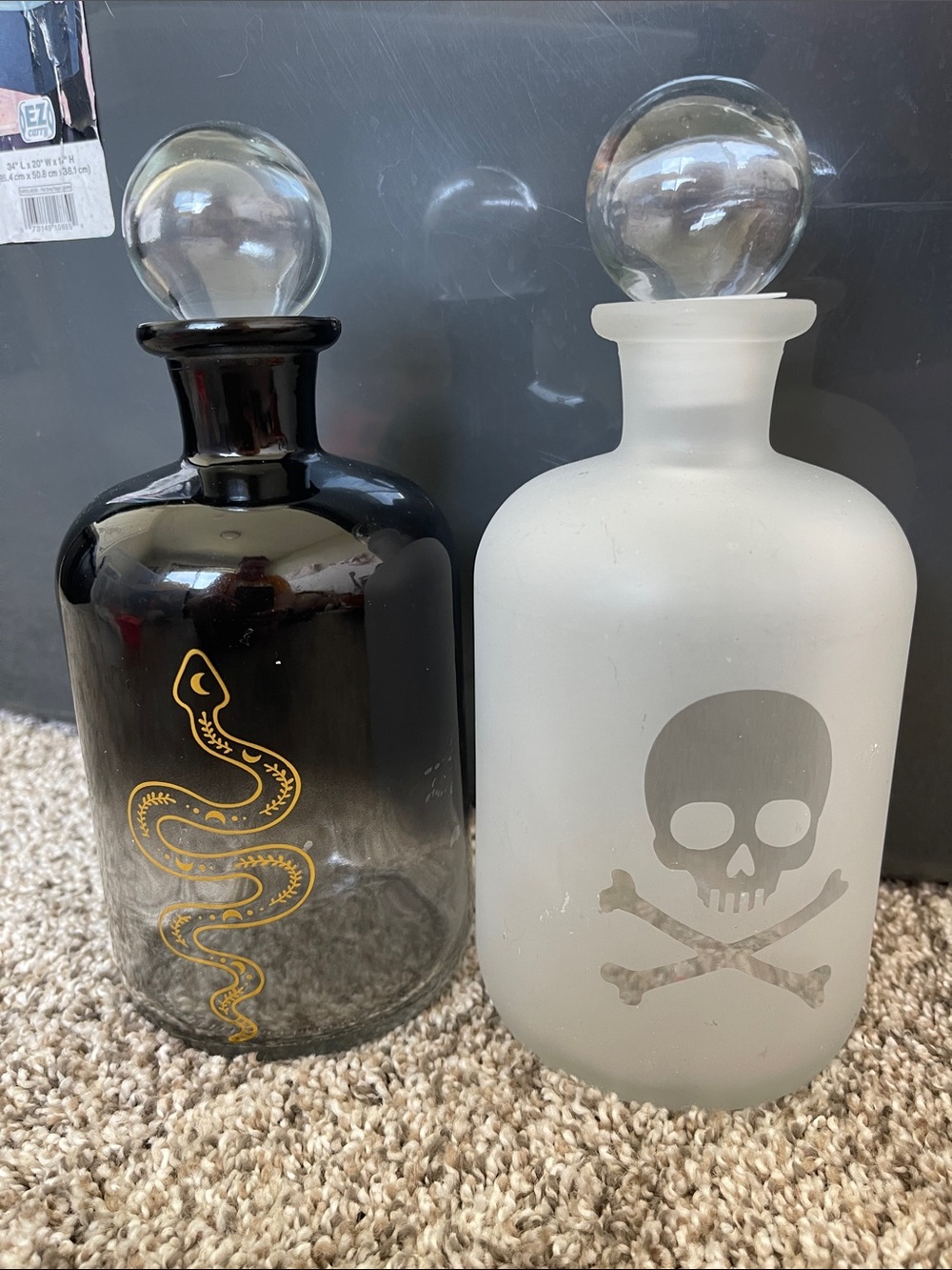 Decorative Glass Apothecary Bottle with Snake or Skull Motif - Set of 2